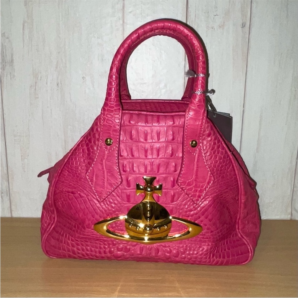 Vivienne Westwood Chancery Bowling Pink Croc Embossed Leather Bag NEW